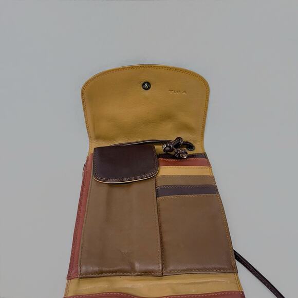 Vintage Tula Multi-Tone Brown Leather Crossbody Organizer Bag with Flap Closure - Picture 5 of 5